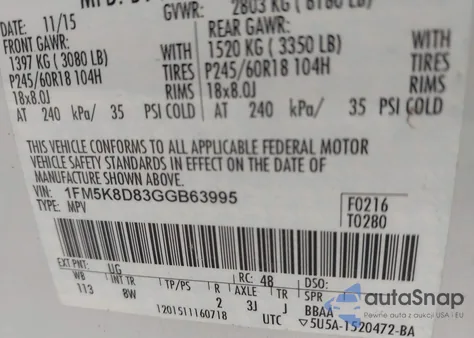 2016 Ford Explorer Xlt from USA, damaged, VIN 1FM5K8D83GGB63995